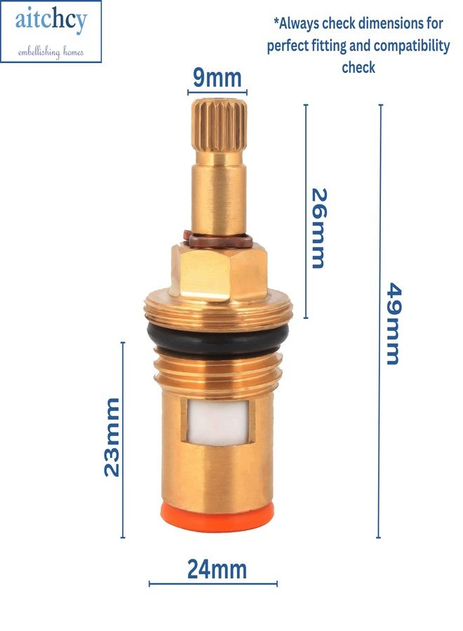 Aitchcy 15mm Brass Ceramic Disc Quarter Turn Cartridge | Brass Spindle for Hot & Cold Water Taps | Compatible with bib tap, sink cock, wall Mixer, two way tap (4 Pc Pack) - Image 4